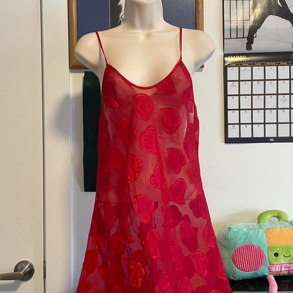 Red heart print slip dress